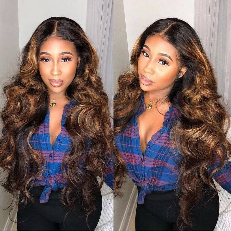 Special offer | 30inch = $239 Megalook 13x4 Lace Highlight P1B/30 Highlight Brown #4 Chestnut Body Wave Wig Undetectable Lace Front Wigs