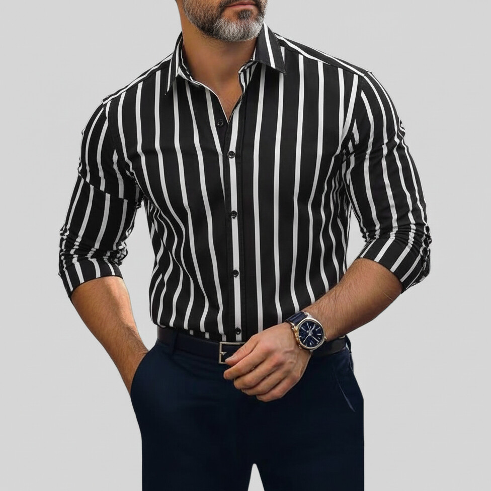 Men's Business Striped Shirt Collar Long Sleeve Single Breasted Shirts