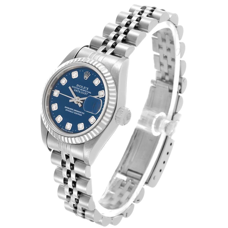 Rolex Datejust Blue Diamond Dial White Gold Steel Ladies Watch 79174