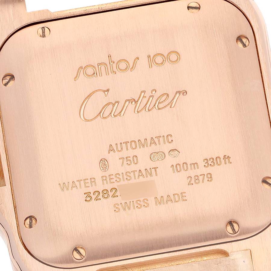 Cartier Santos 100 Midsize Rose Gold Silver Dial Mens Watch W20108Y1