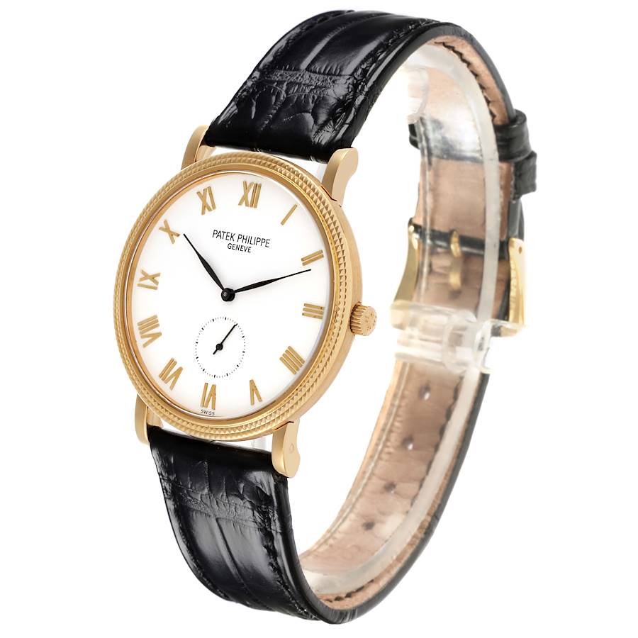 Patek Philippe Calatrava Yellow Gold White Roman Dial Mens Watch 3919J