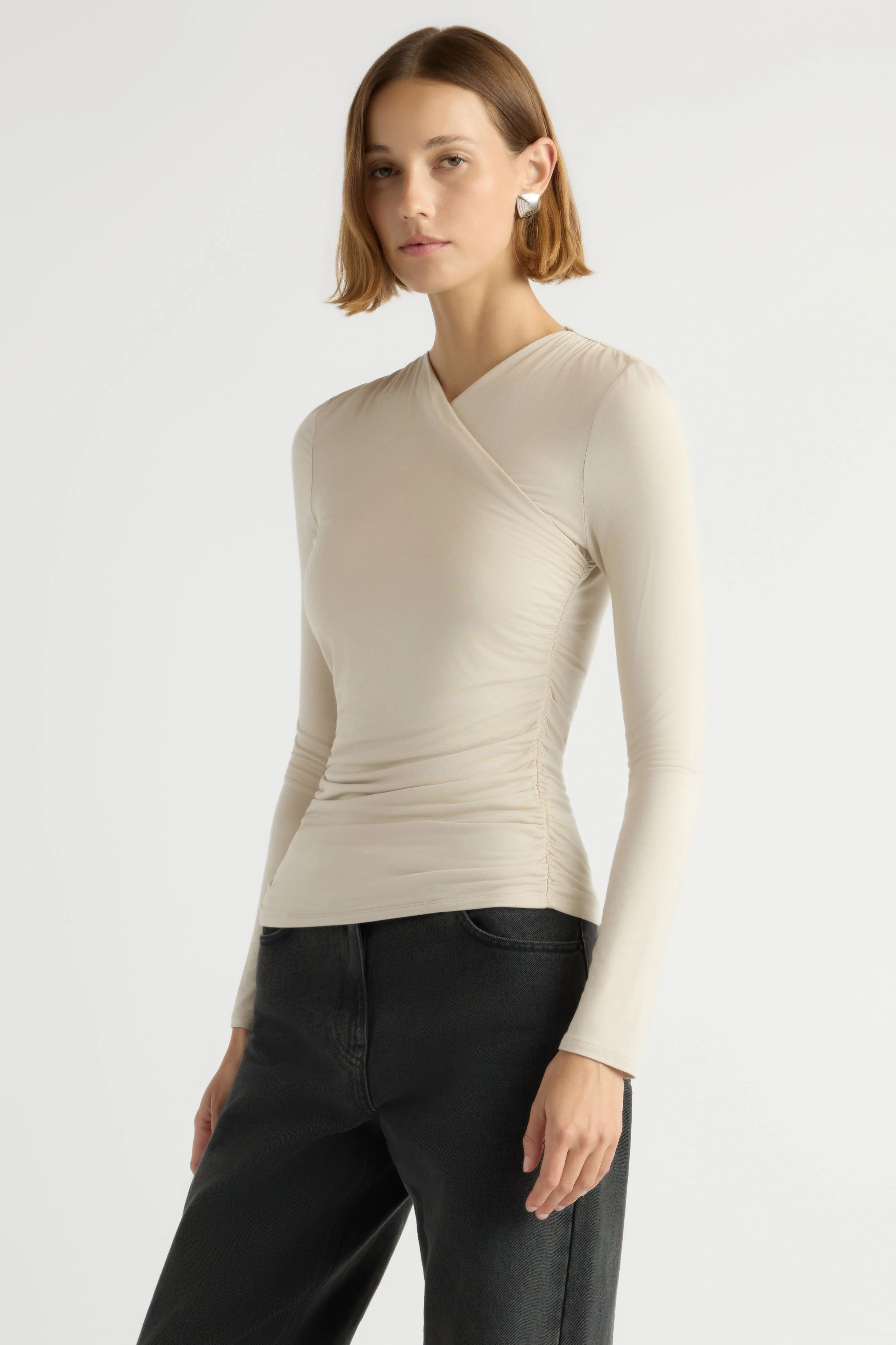 Lilou Wrap-Neck Long-Sleeve Tee