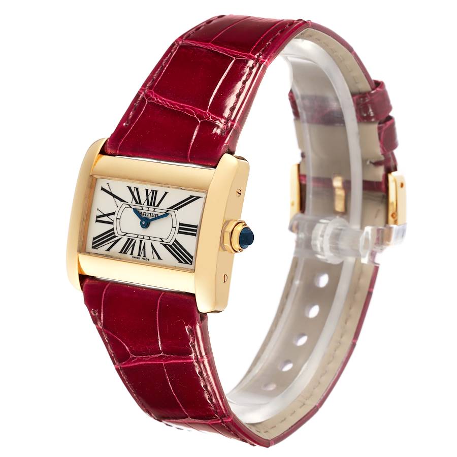 Cartier Tank Divan Mini Yellow Gold Red Strap Ladies Watch W6300356