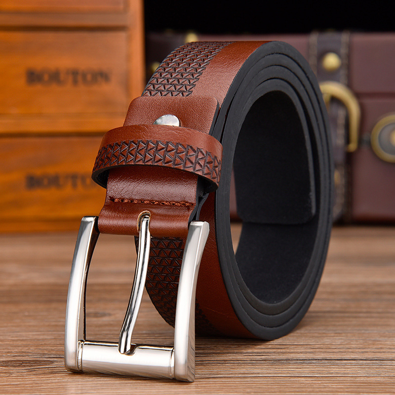 Men's Business Casual Geometric Pattern Pin Buckle Retro PU Leather Belt