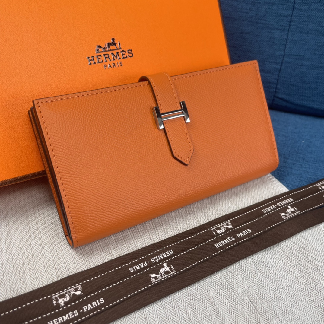 Hermes Bearn Wallet Epsom Leather Orange 17cm H039785CK93