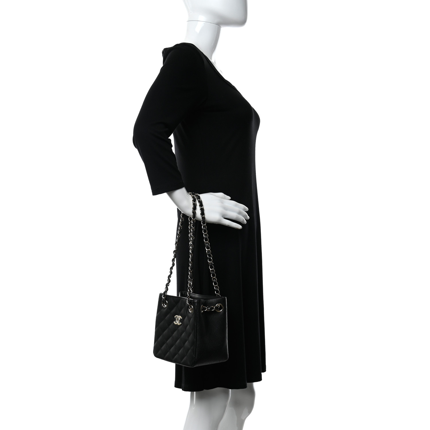 Caviar Quilted Mini Bucket Bag Black