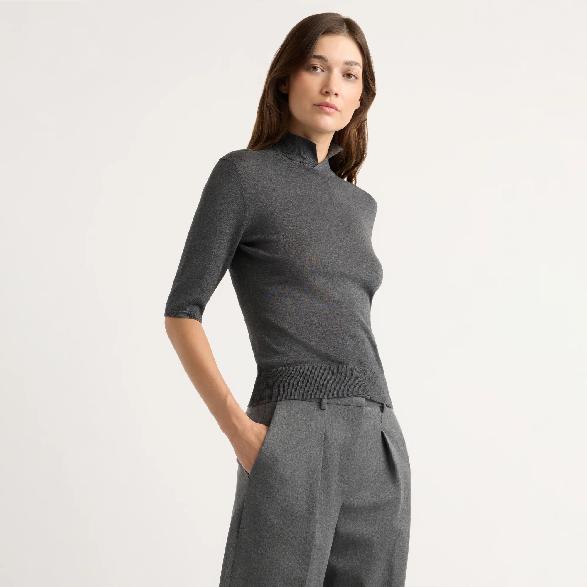 Gia Cotton-Silk Turtleneck Knit Top