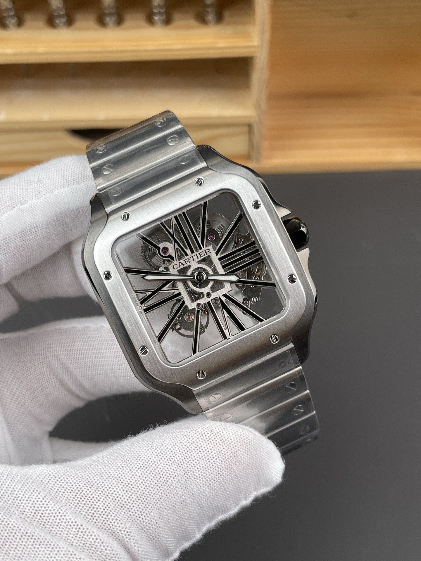 Santos de Cartier Skeleton Series Silver Steel V2 Version