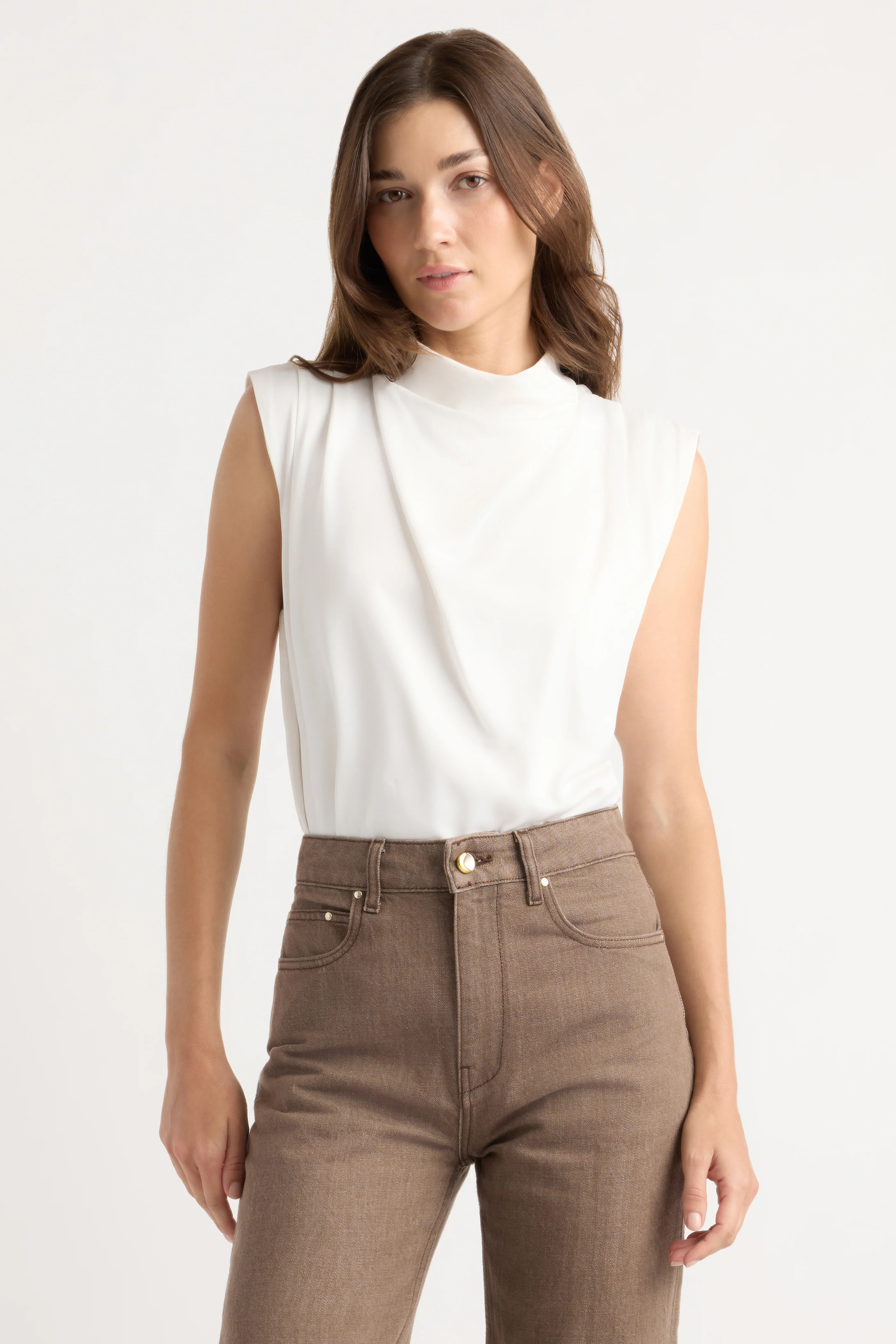 Allegra Gathered-Neck Sleeveless Blouse