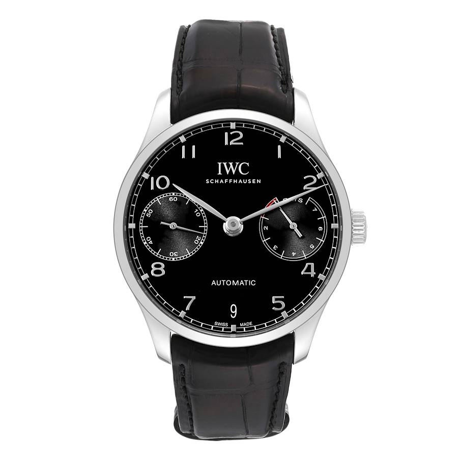 IWC Portuguese Chrono 7 Day Black Dial Steel Mens Watch IW500703