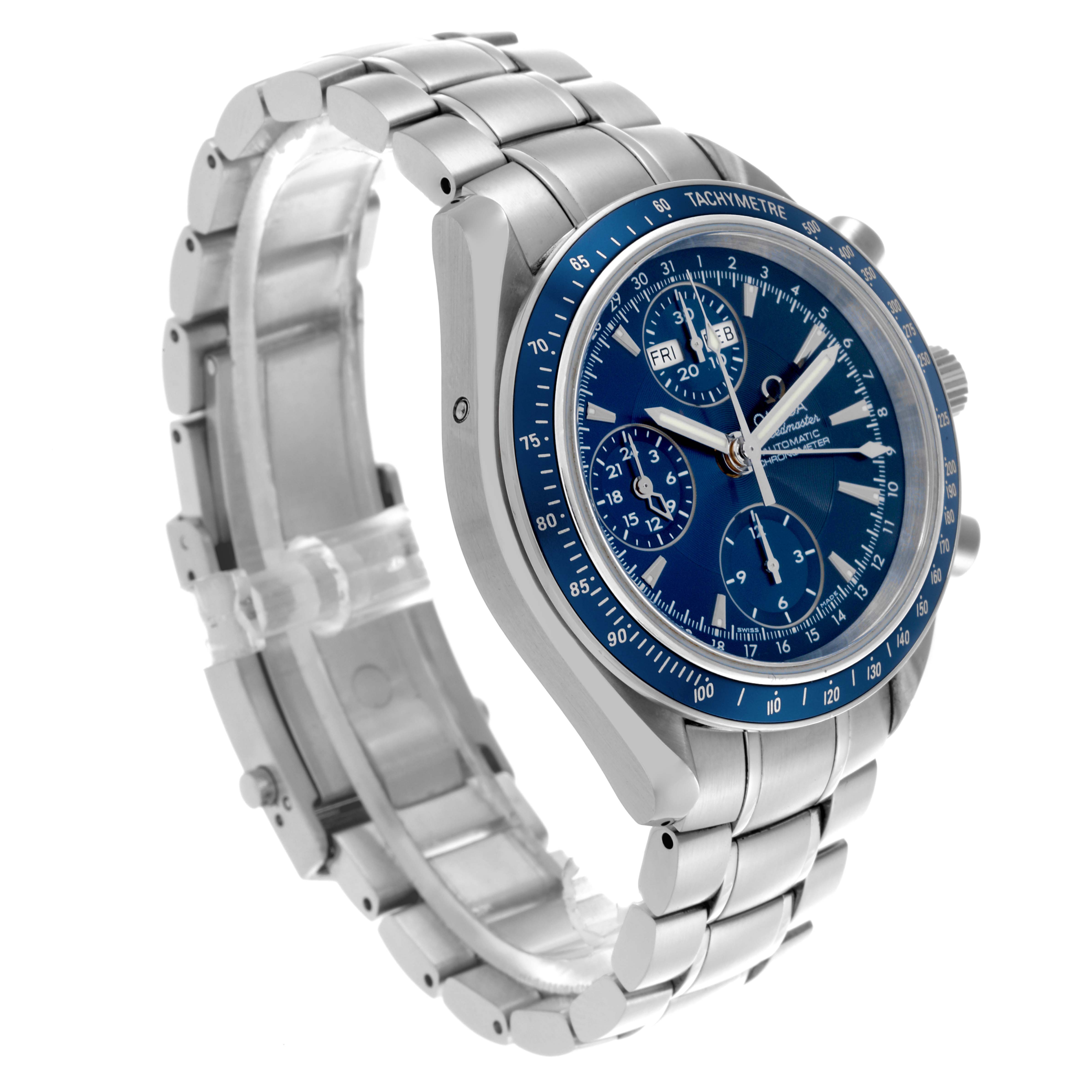Omega Speedmaster Day Date Blue Dial Steel Mens Watch 39.0 MM 3222.80.00