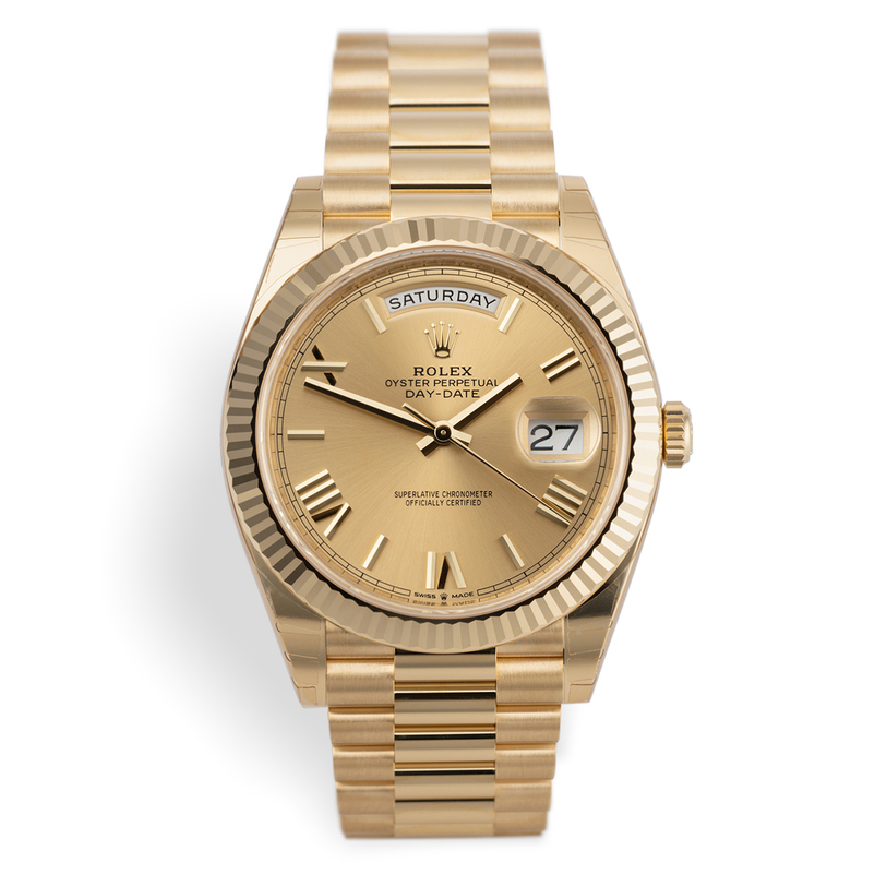 ROLEX 228238 DAY-DATE 40MM PRESIDENT 18K YELLOW GOLD SILVER ROMAN DIAL