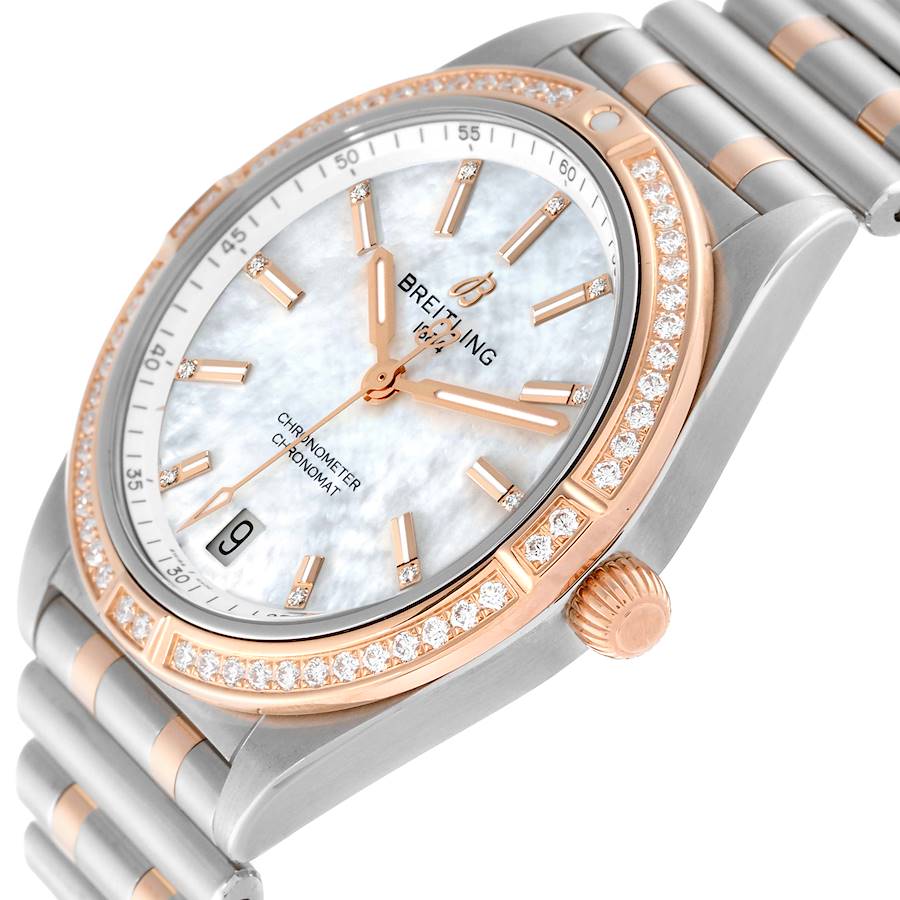 Breitling Chronomat 36 Mother Of Pearl Diamond Dial Steel Rose Gold Ladies Watch U10380