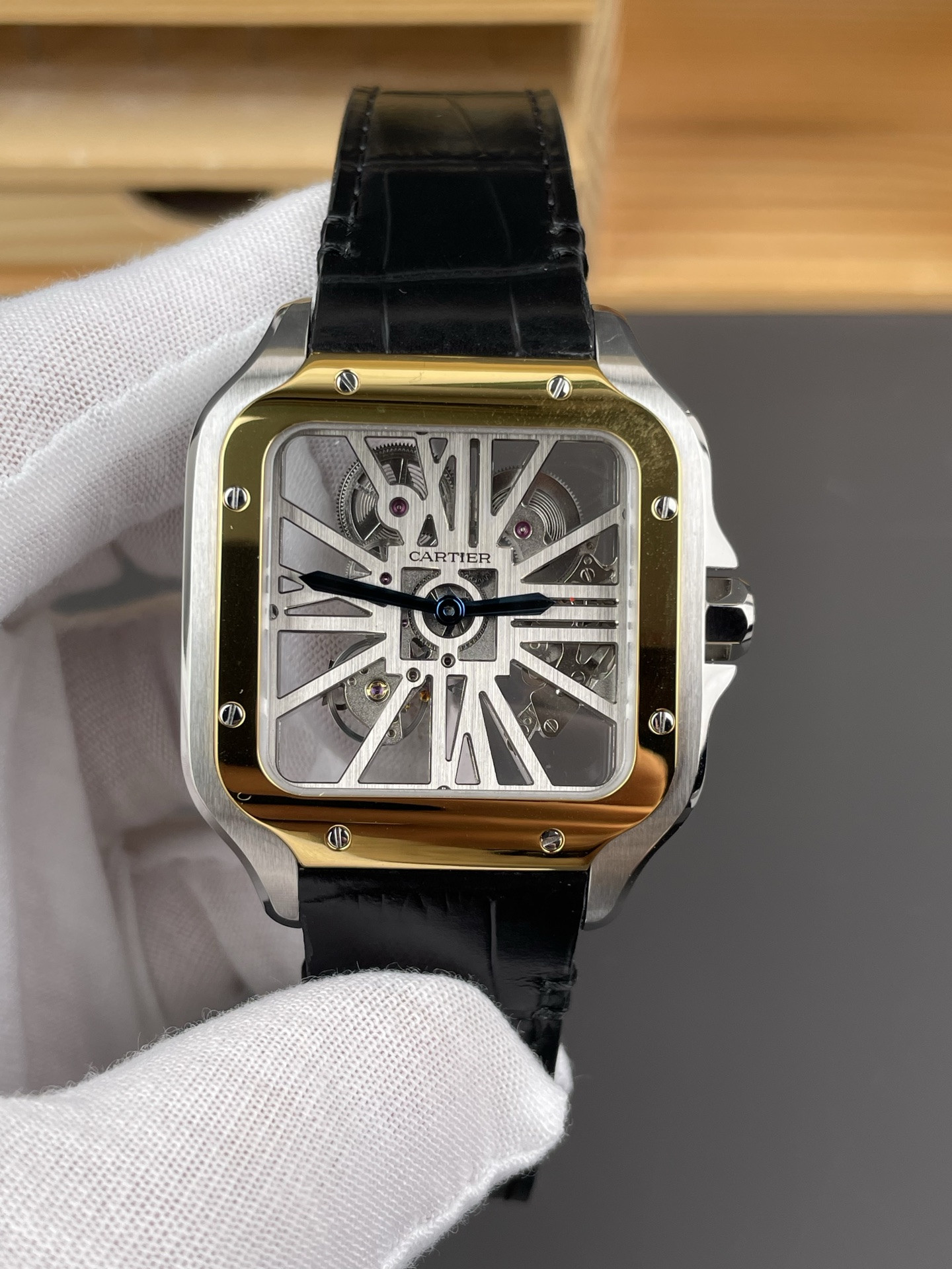 Santos Skeleton Series Leather Strap Two-Tone Dial