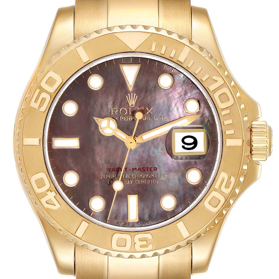 Rolex Yachtmaster 40mm Yellow Gold Black MOP Dial Mens Watch 16628