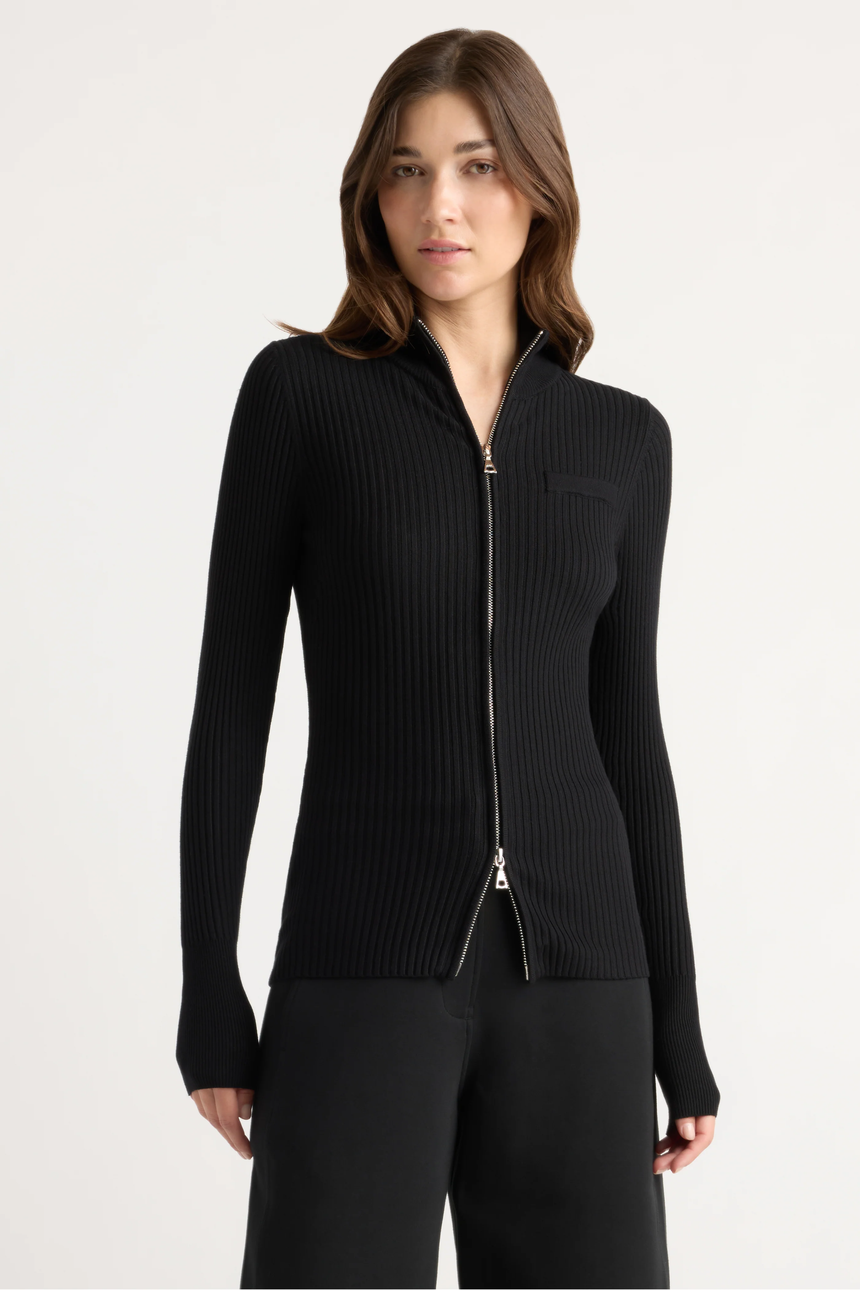 Kaine Ribbed Two-Way Zip Sweater