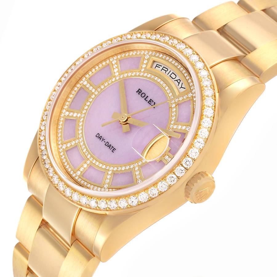 Rolex President Day-Date Yellow Gold Carousel Lilac Jade Diamond Mens Watch 118348