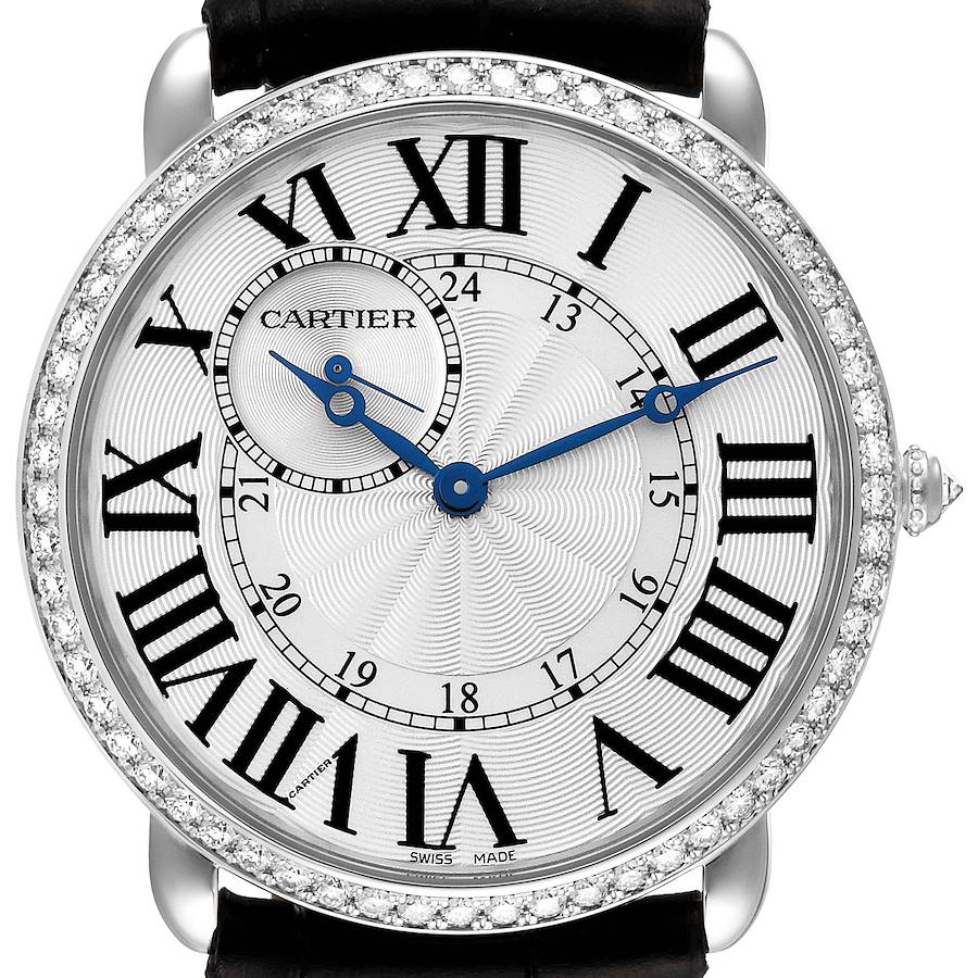 Cartier Ronde Louis White Gold Diamond Bezel Mens Watch WR007002