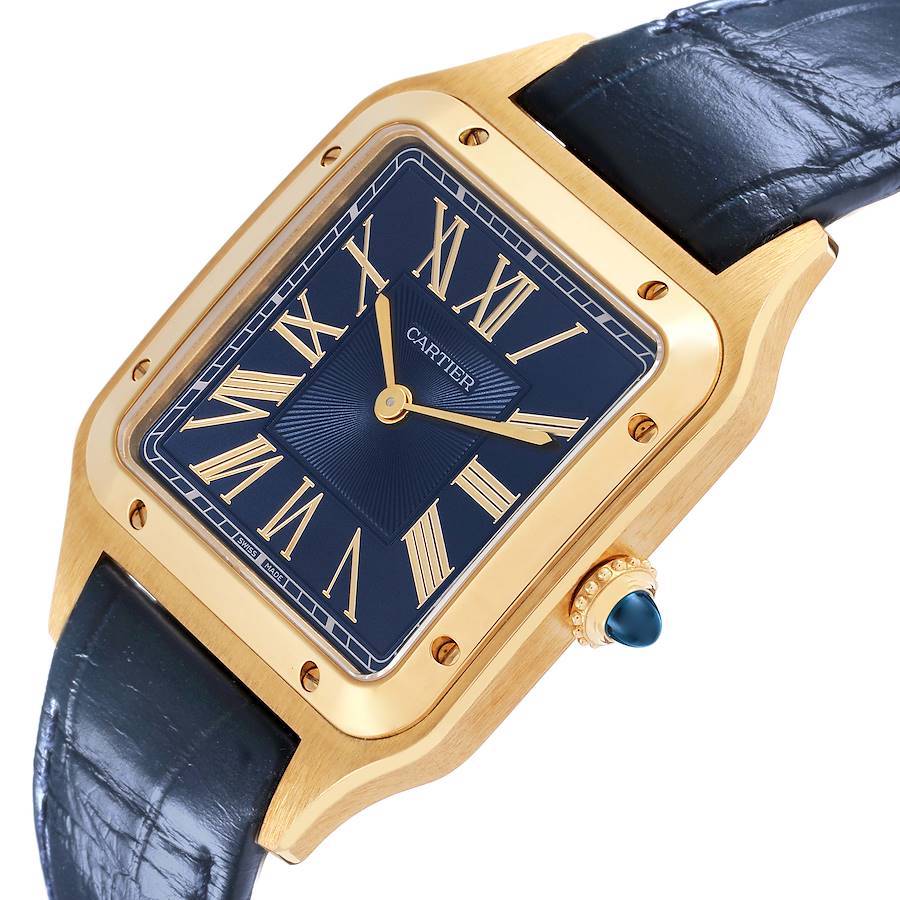 Cartier Santos Dumont Yellow Gold Blue Dial Mens Watch WGSA0077