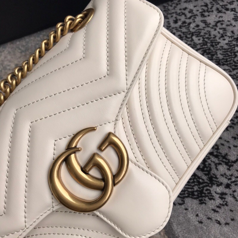 Gucci Gg Marmont Mini Shoulder Bag White Matelasse 22Cm ‎446744 Dtdit 9022