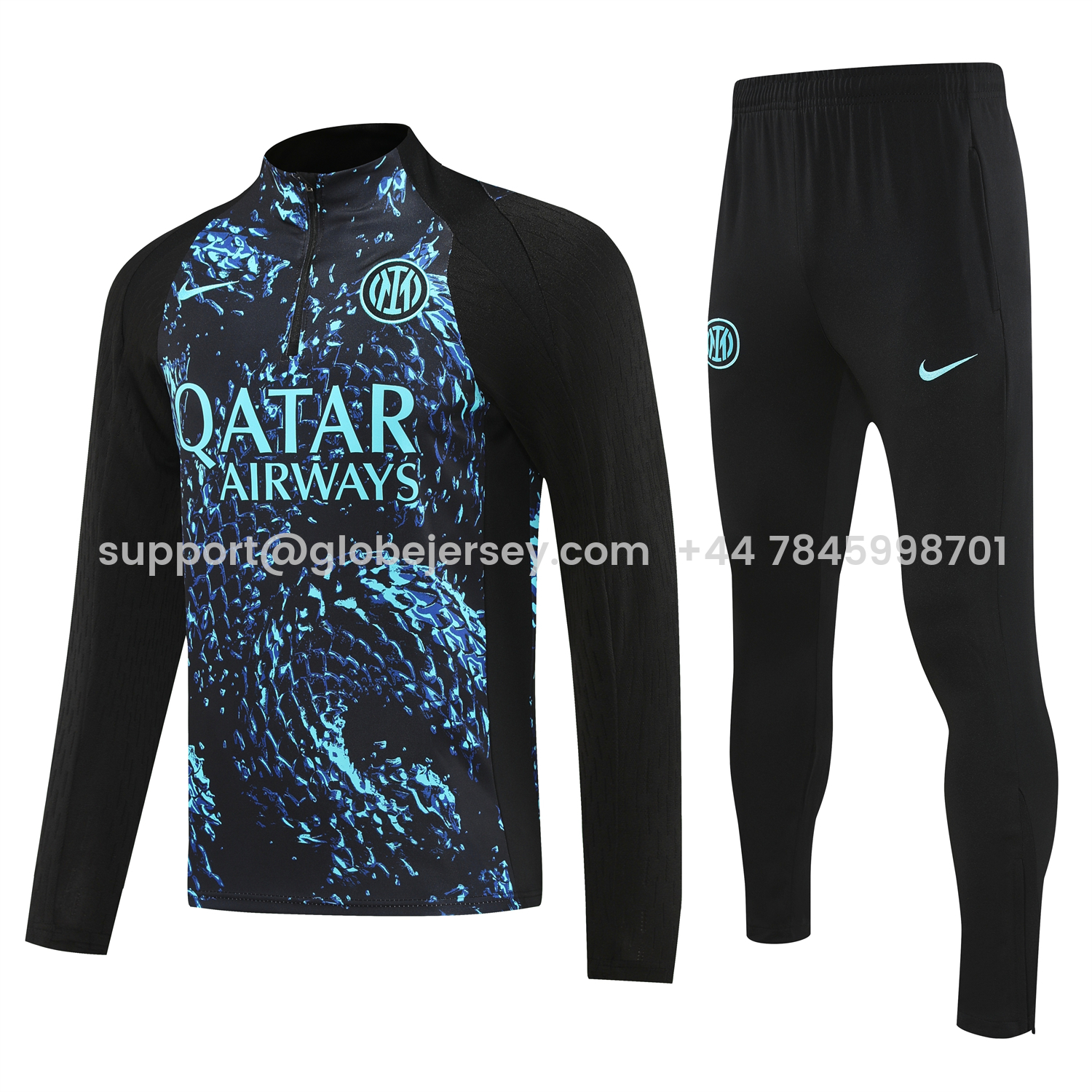 Inter Milan 25-26 Long Sleeve Training Set - Blue Dragon Scales Top & Black Pants