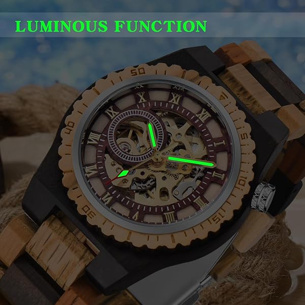 No Battery Fashion Mechanical Wooden Watch for Men, Mechanical Movement Wooden Strap Men's Watch for Father's Day, Birthday M809