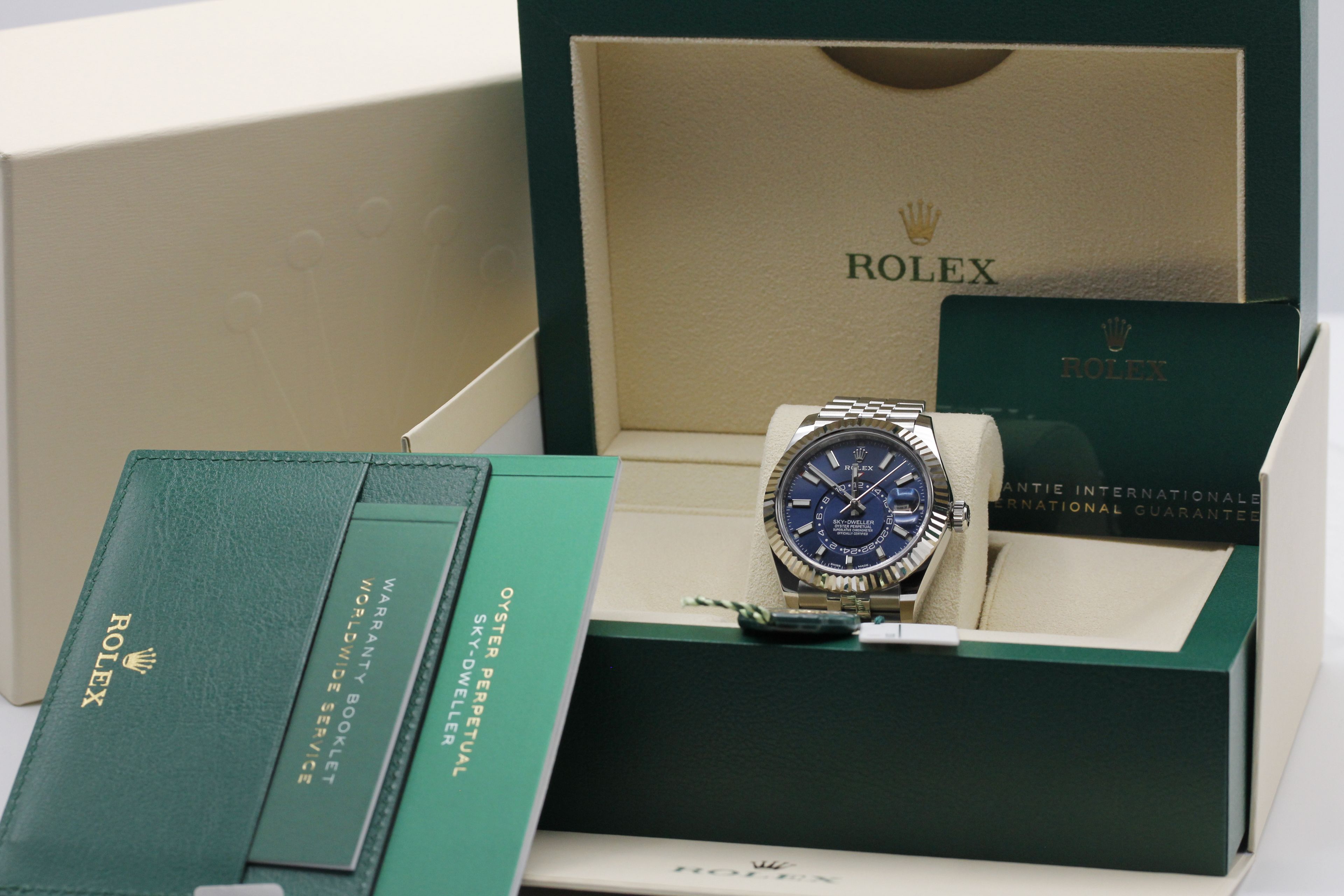 Rolex Sky-Dweller Blue Dial White Gold Bezel Steel Band Men's Watch M326934-0003 Unworn