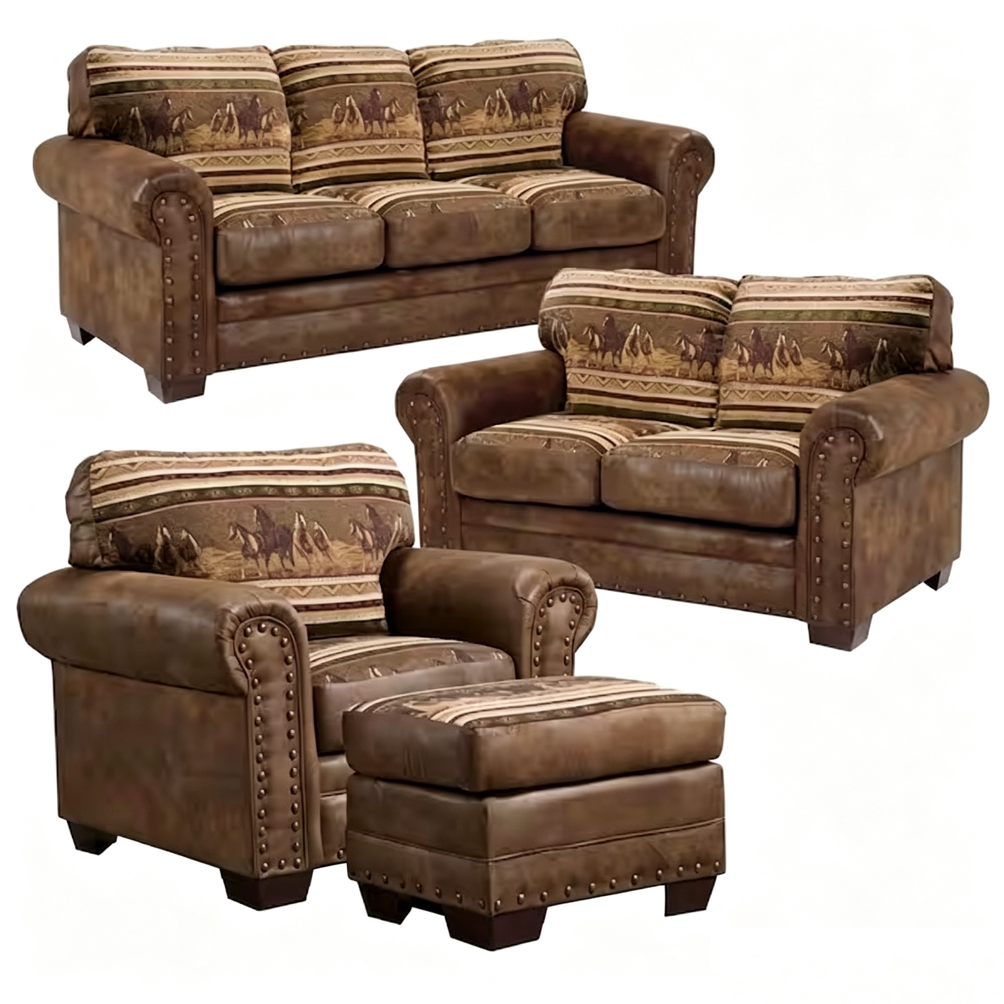 Sierra Mountain Lodge, Solid Wood, 4-Piece Living Room Set