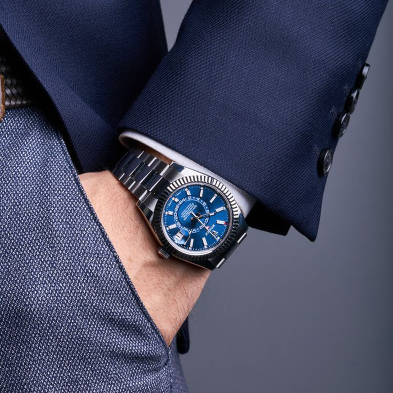 Rolex Sky-Dweller Blue Dial White Gold Bezel Steel Band Men's Watch M326934-0003 Unworn