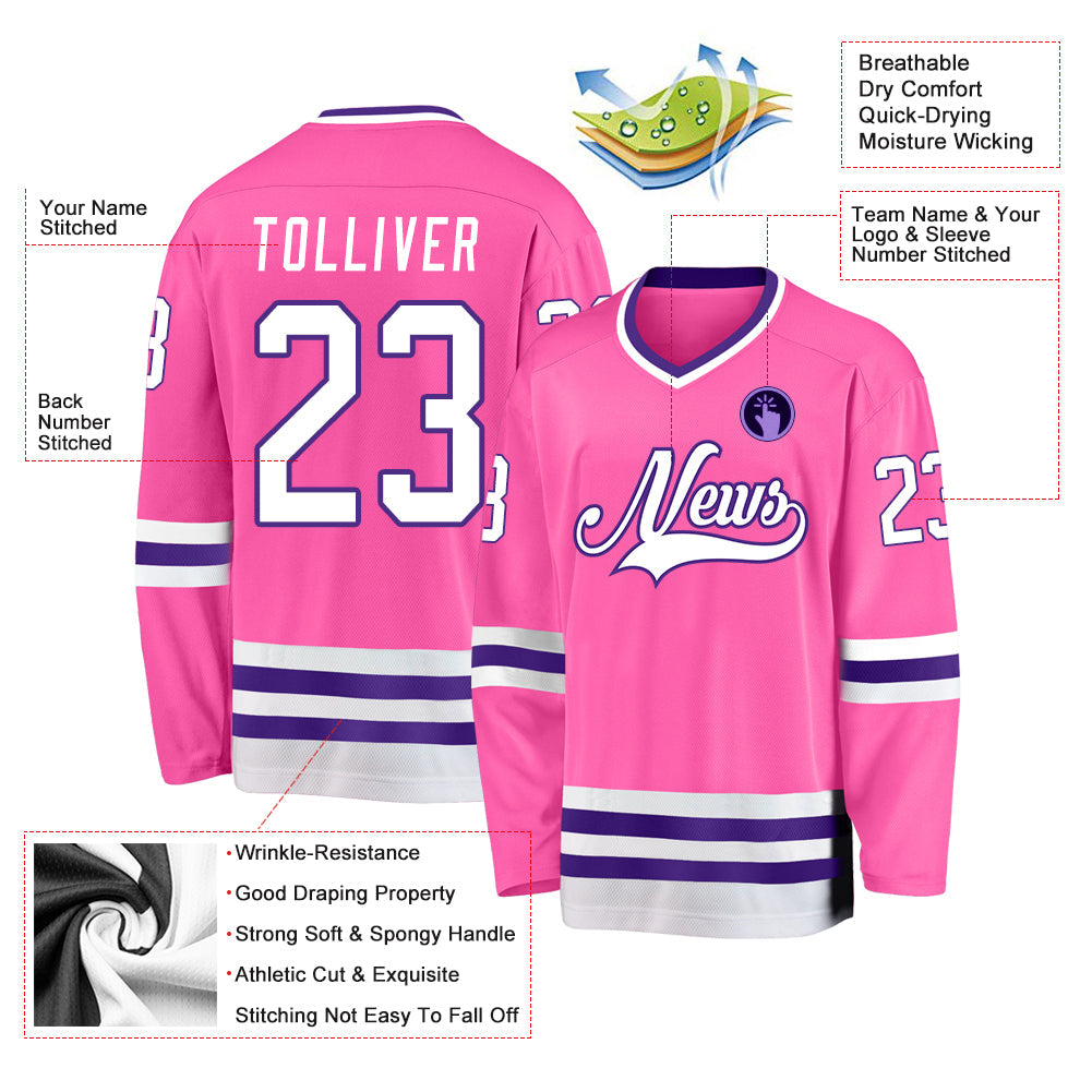 Custom Pink White-Purple So Cool Hockey Jersey