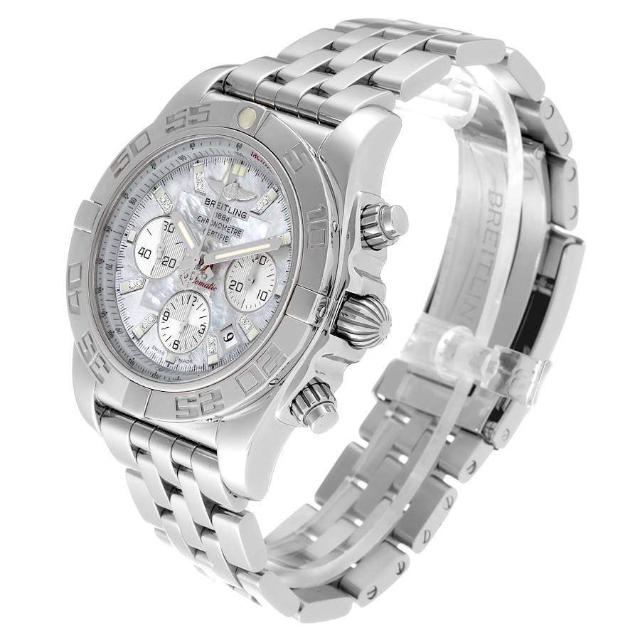 Breitling Chronomat 01 Mother of Pearl Diamond Dial Steel Mens Watch AB0110 Papers