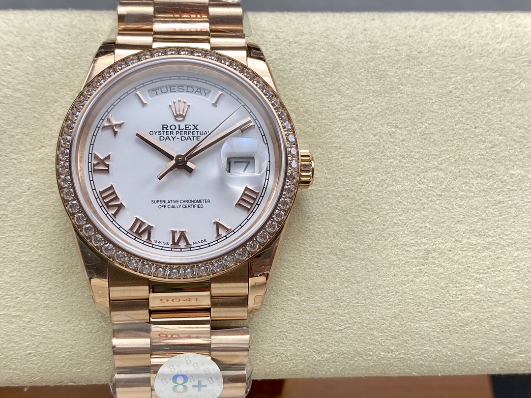 CC Rolex Day-Date 128345RBR White Dial Everose Gold 36MM Unisex Replica Watch