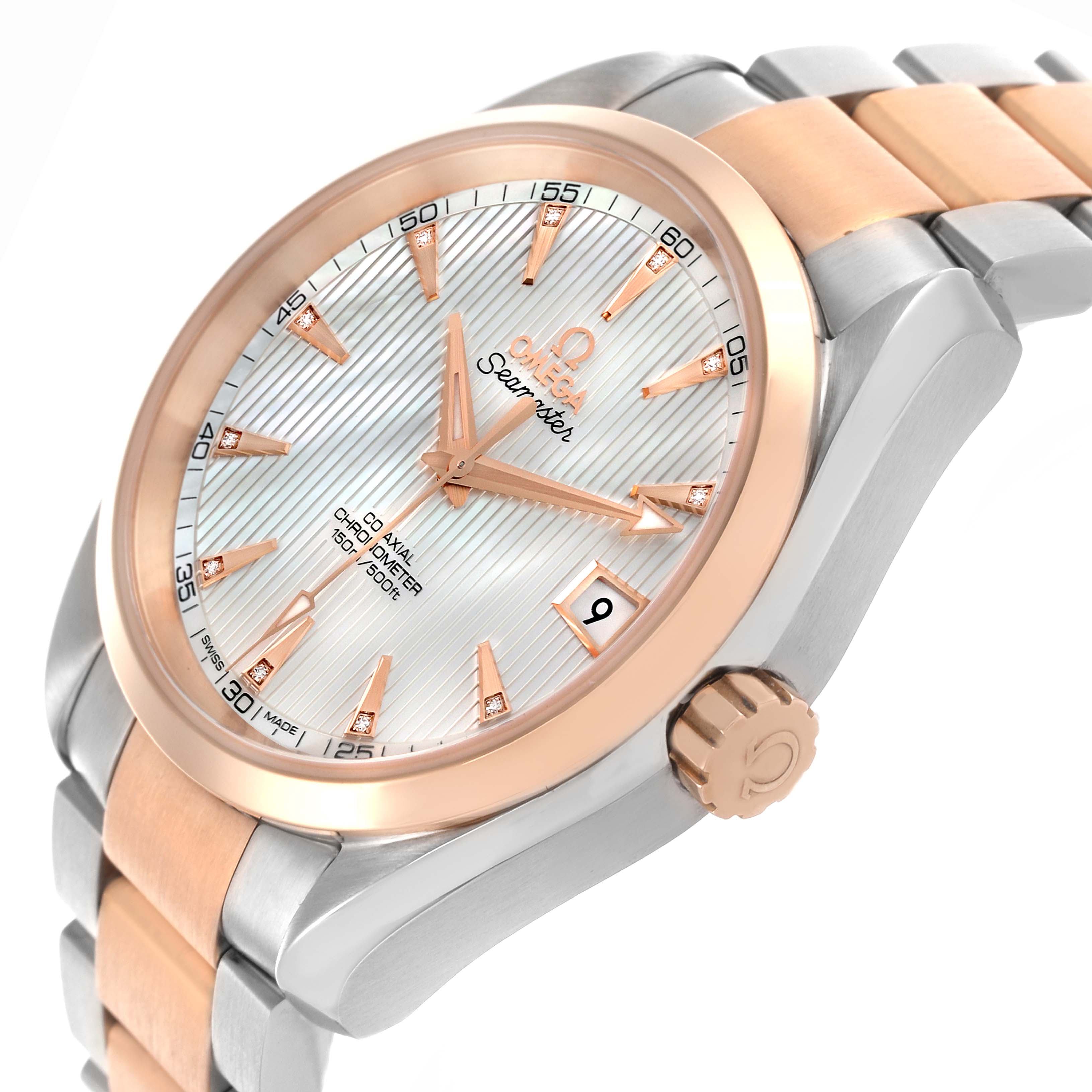 Omega Aqua Terra Steel Rose Gold Mother Of Pearl Diamond Watch 38.5 MM 231.20.39.21.55.001