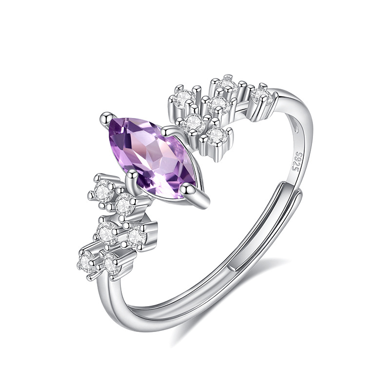 GemVibra Marquise Gemstone Open Ring, S925 Silver with Natural Crystal Variants