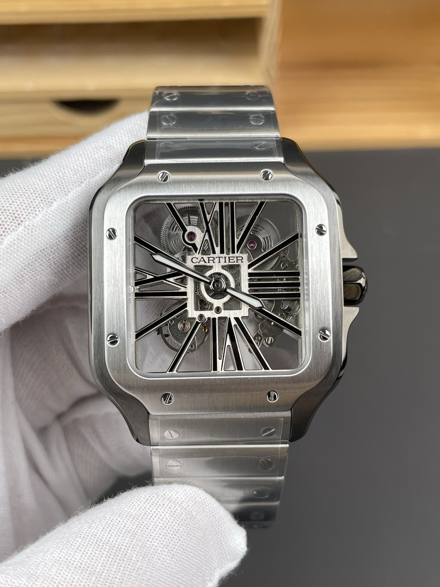 Santos de Cartier Skeleton Series Silver Steel V2 Version