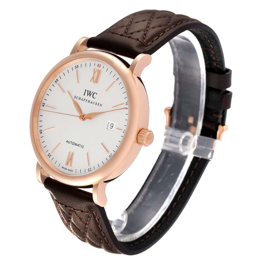 IWC Portofino 18k Rose Gold Automatic 40 mm Silver Dial Brown Strap Mens Watch IW356504