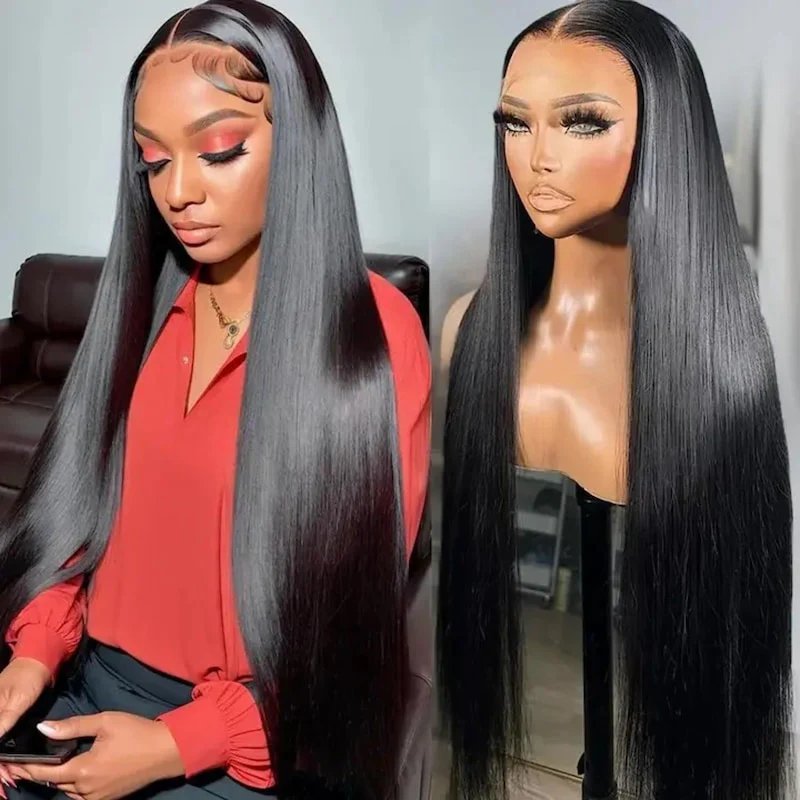 Megalook 6x5 Invisible Knots & 13x4 Lace Frontal Silky Straight Wigs Realistic Hairline Natural Black Beginner Friendly