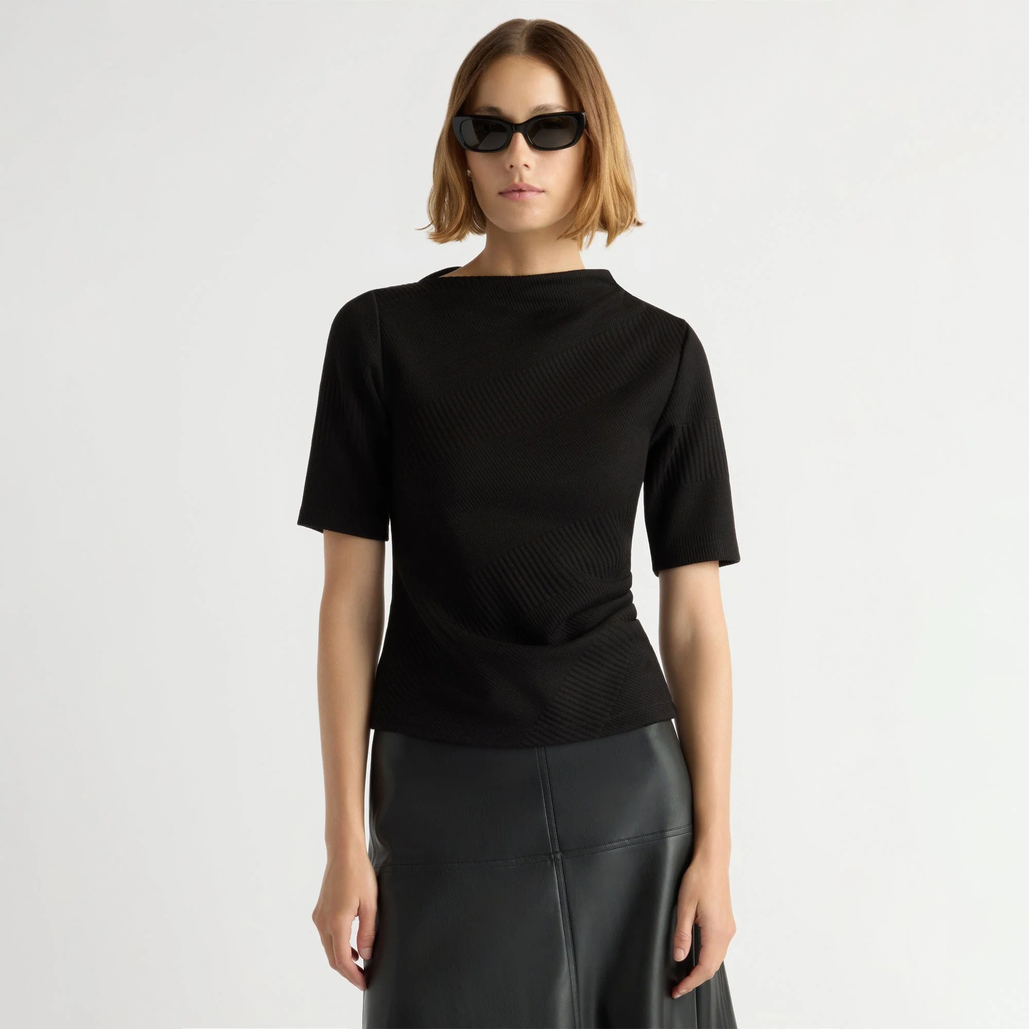 Pauline Ribbed Asymmetric-Neck Top