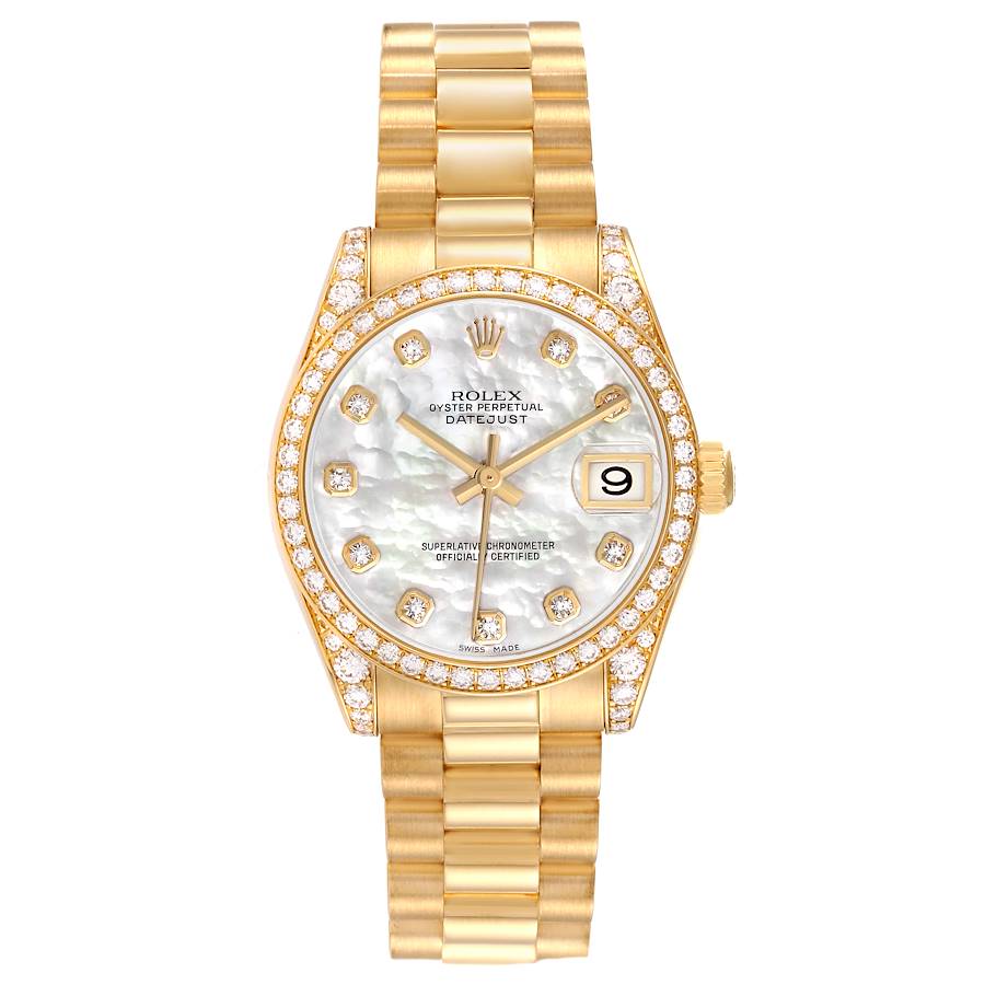 Rolex President Midsize Yellow Gold Mother Of Pearl Diamond Ladies Watch 178158
