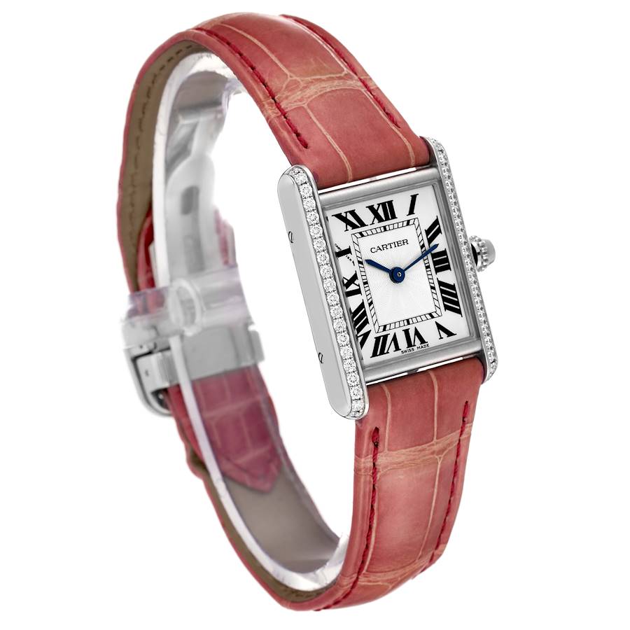 Cartier Tank Louis White Gold Diamond Pink Strap Ladies Watch WJTA0011