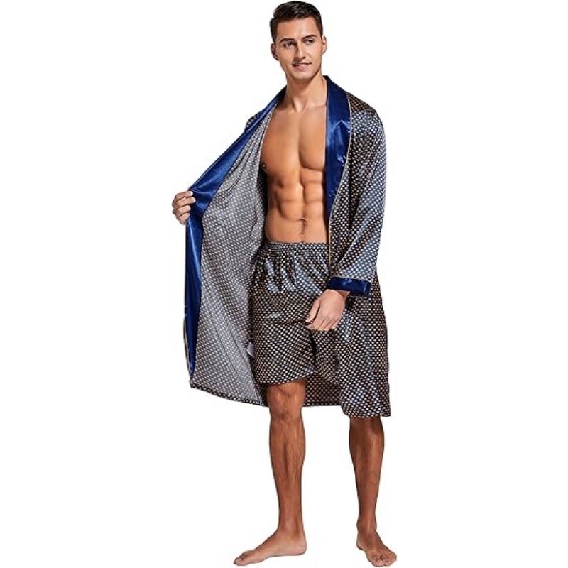 Men's Lightweight Satin Kimono Bathrobe Set