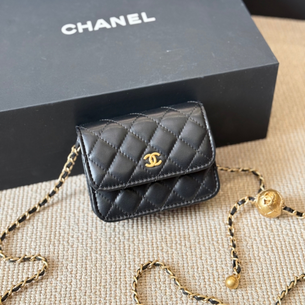 Chanel Clutch With Chain Pearl Crush Gold Black 15Cm Ap1628 B02916 94305