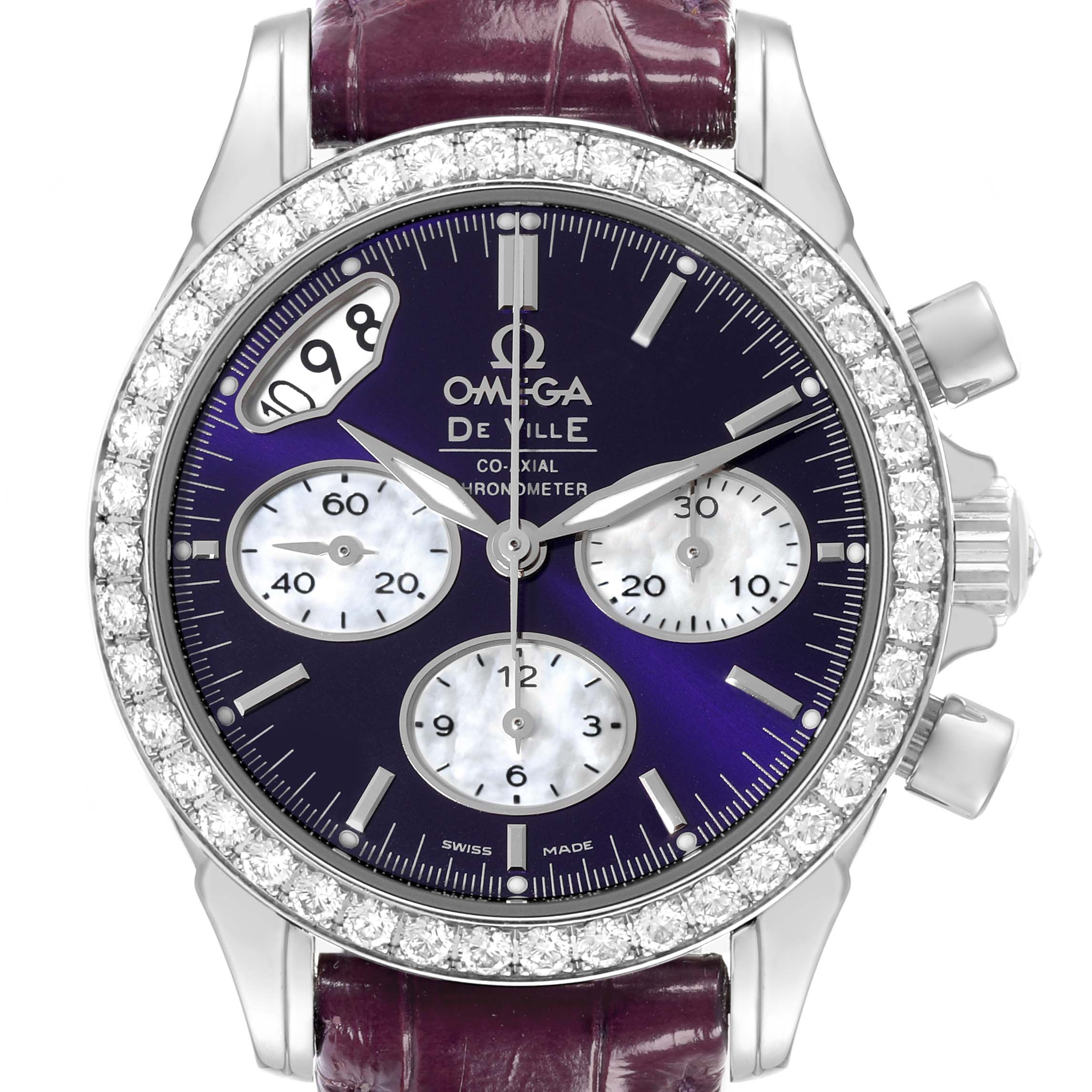 Omega DeVille Steel Purple Dial Diamond Bezel Ladies Watch 35.0 MM 422.18.35.50.10.001