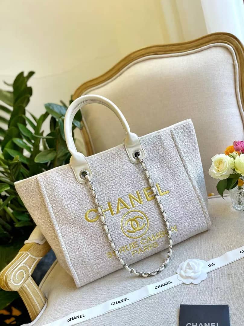 Chanel Deauville Large Tote Shopping Bag White 38Cm