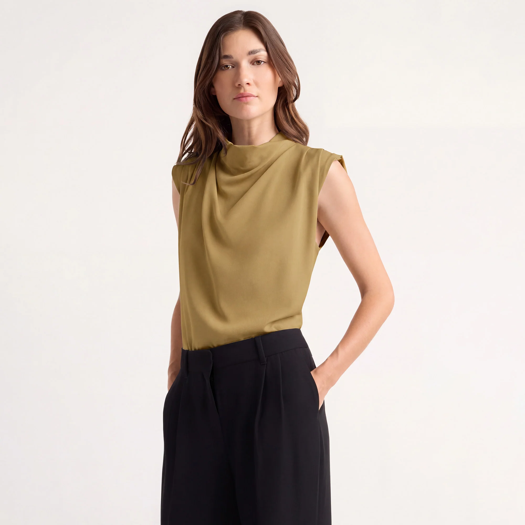 Allegra Gathered-Neck Sleeveless Blouse