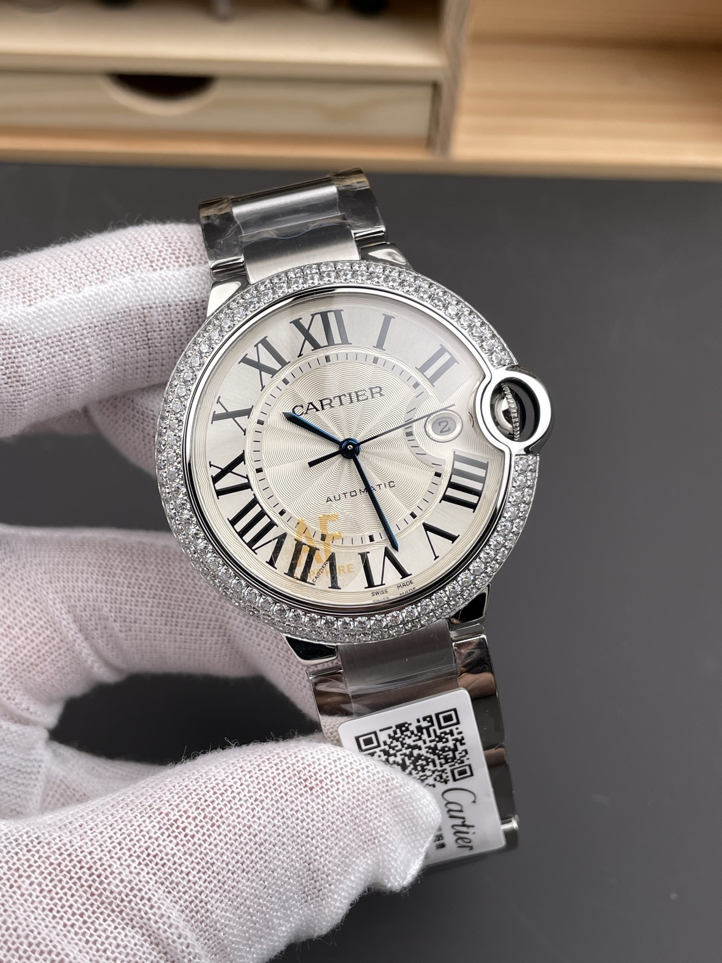 Ballon Bleu Double Row Diamond Bezel Steel Bracelet