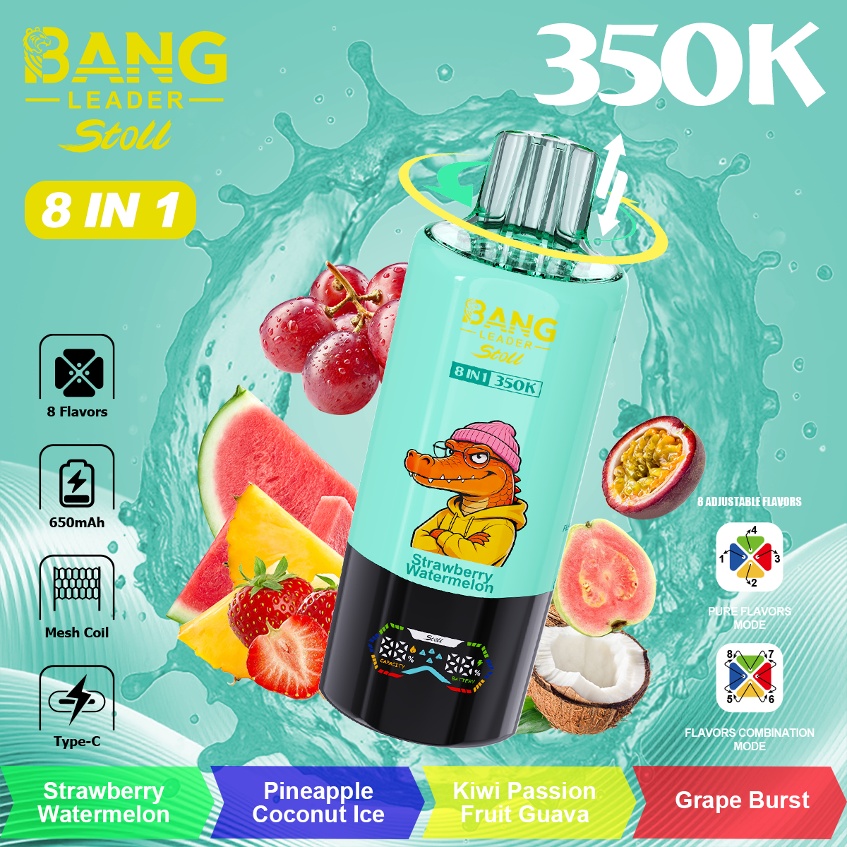 Bang Leader 350K Puffs 8-in-1 Prefilled Vape Device - 8 Flavours, Rechargeable, 3% / 5% Nicotine