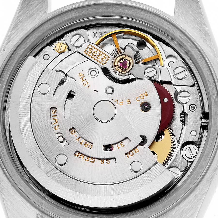 Rolex Date Salmon Dial Engine Turned Bezel Steel Ladies Watch 79240