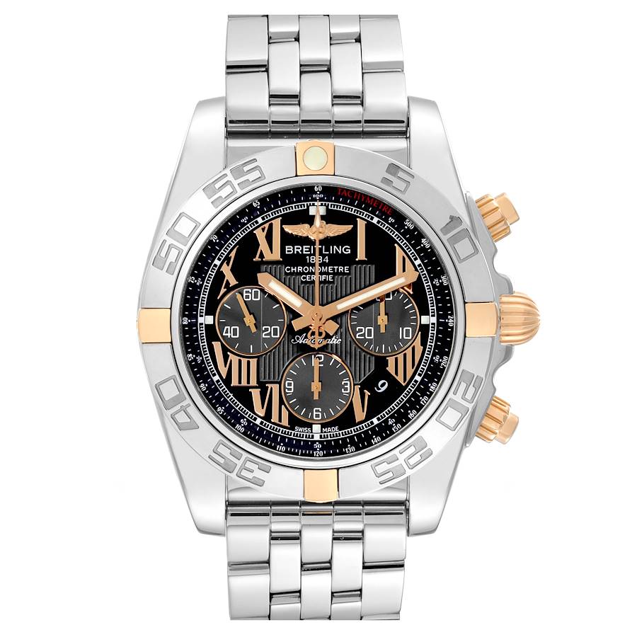 Breitling Chronomat Black Dial Steel Rose Gold Mens Watch IB0110