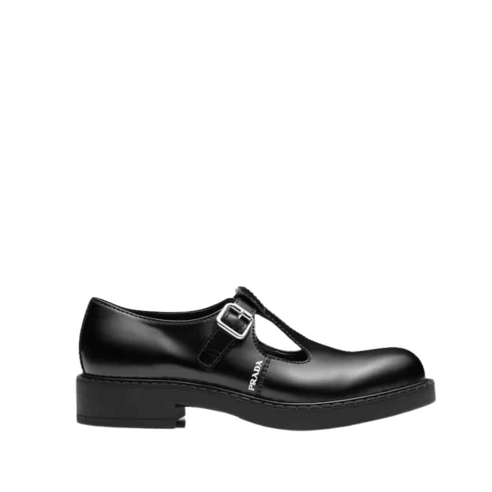 Prada Brushed Leather Mary Jane T Strap Shoes Black 2Ee372 055 F0002